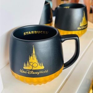NEW Walt Disney World 50th Anniversary Starbucks Mug gold black Matte ✅NWT